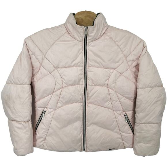 VTG y2k Women's Light Pink Nike Mini Swoosh Duck Down Feathers Puffer Jacket XL - Picture 1 of 12